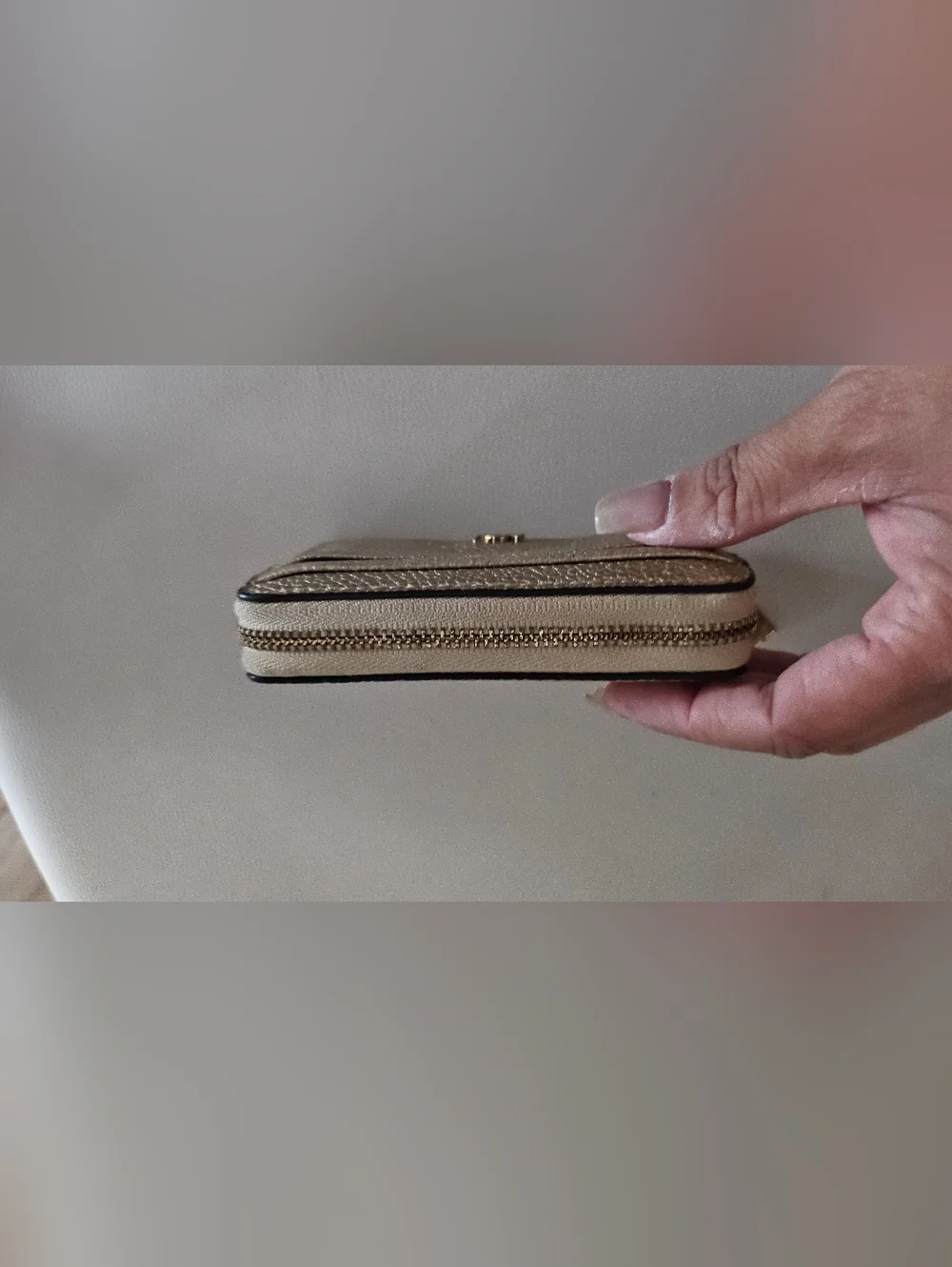 Michael Kors Metallic Gold Pebbled Leather Zip Around Card Coin Wallet.